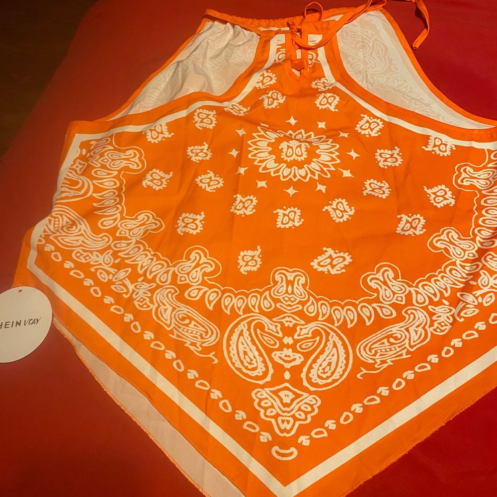 SHEIN Orange Bandana Print Halter Top